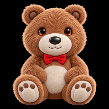Fluffy brown teddy with a red bowtie